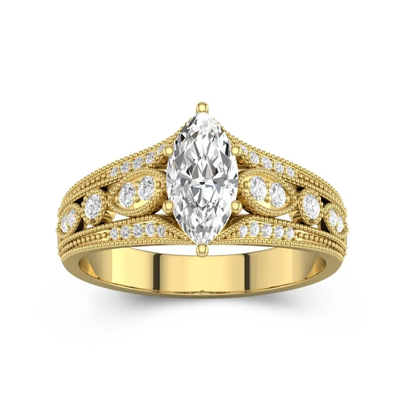 1 CT Marquise Cut Vintage Tapered Filigree Engagement Ring 14K Yellow Gold