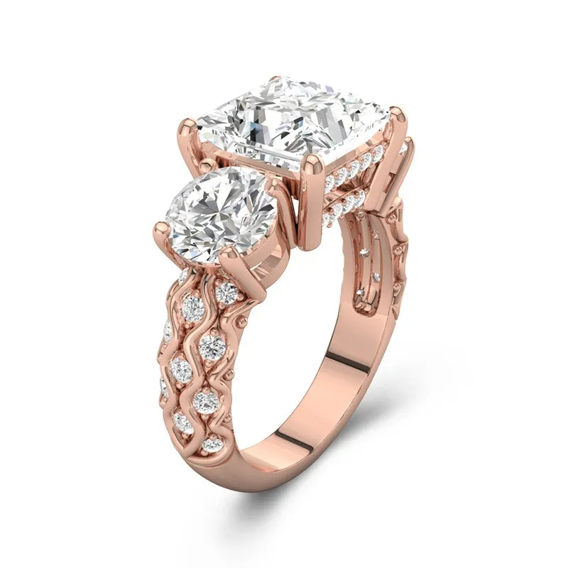 2.5 CT Princess Cut Three Stone Unique Engagement Ring In Rose Gold