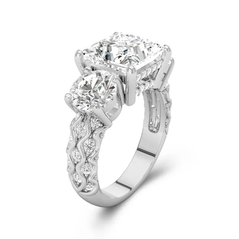 2.5 CT Princess Cut Three Stone Unique Engagement Ring 14K White Gold