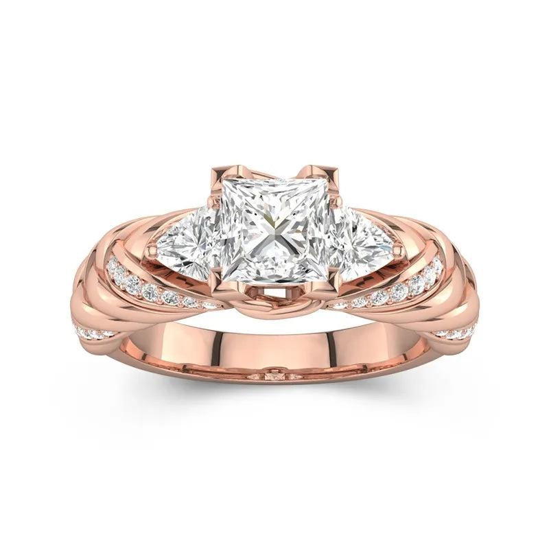1.5 CT Princess Cut Twisted Three Stone Engagement Ring 14K Rose Gold