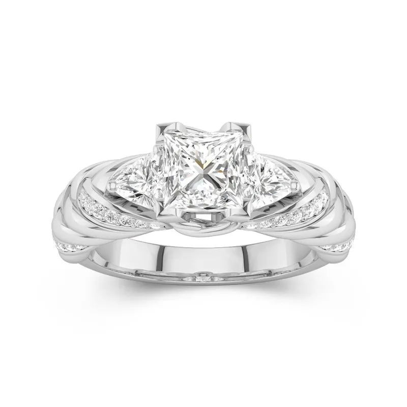 1.5 CT Princess Cut Twisted Three Stone Engagement Ring 14K White Gold