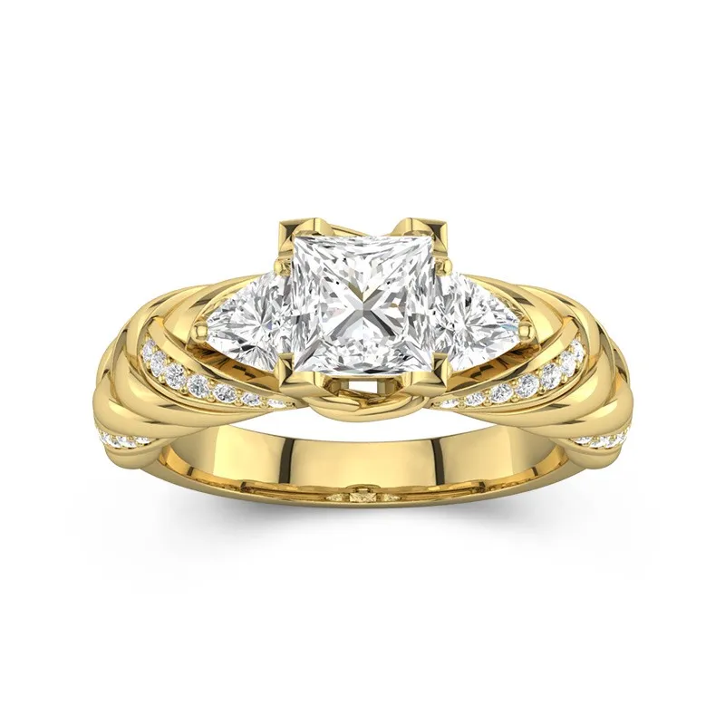 1.5 CT Princess Cut Twisted Three Stone Engagement Ring 14K Yellow Gold