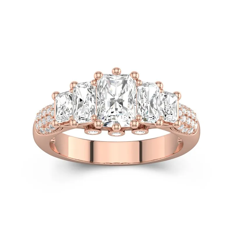 1 CT Radiant Cut Unique 5 Stone Engagement Ring 14K Rose Gold