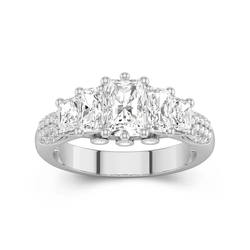 1 CT Radiant Cut Unique 5 Stone Engagement Ring 14K White Gold