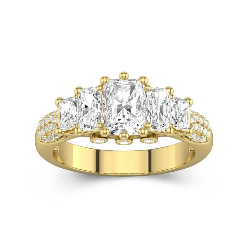1 CT Radiant Cut Unique 5 Stone Engagement Ring 14K Yellow Gold