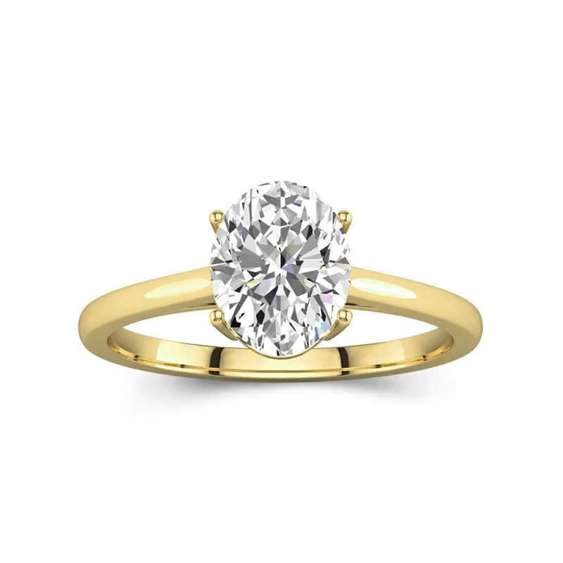 2 CT Oval Cut Moissanite Simple Solitaire Engagment Ring 14K Yellow Gold