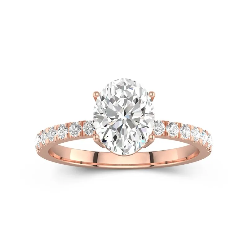 2 CT Oval Cut Moissanite Simple Pave Engagement Ring 14K Rose Gold