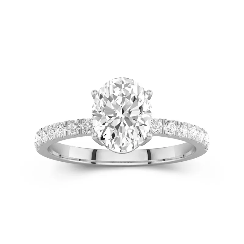 2 CT Oval Cut Moissanite Simple Pave Engagement Ring 14K White Gold