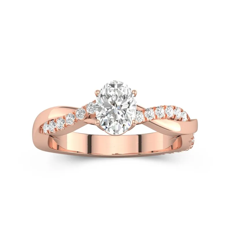 1 CT Oval Cut Moissanite Twisted Infinity Pave Engagement Ring 14K Rose Gold