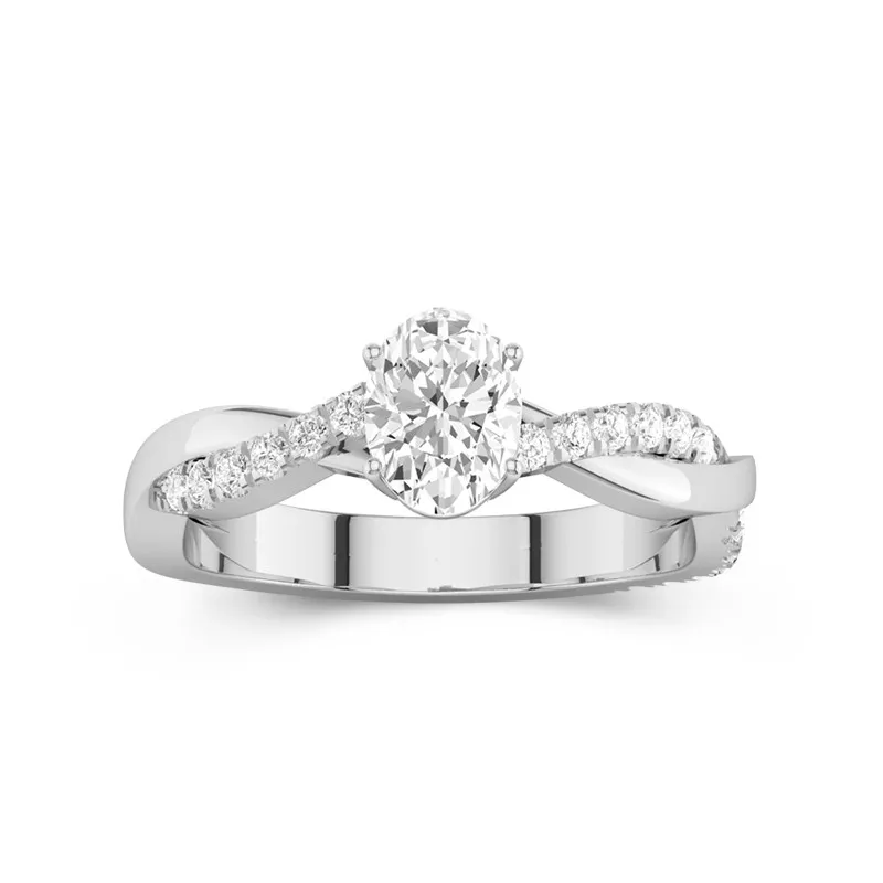 1 CT Oval Cut Moissanite Twisted Infinity Pave Engagement Ring 14K White Gold