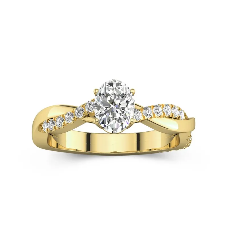 1 CT Oval Cut Moissanite Twisted Infinity Pave Engagement Ring 14K Yellow Gold