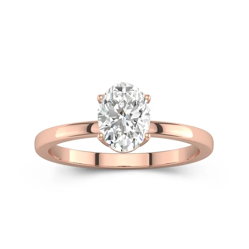 1.5 CT Oval Cut Moissanite Solitaire Hidden Halo Engagement Ring 14K Rose Gold