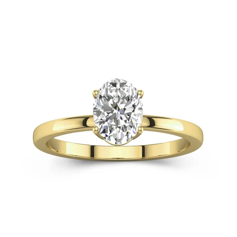 1.5 CT Oval Cut Moissanite Solitaire Hidden Halo Engagement Ring 14K Yellow Gold