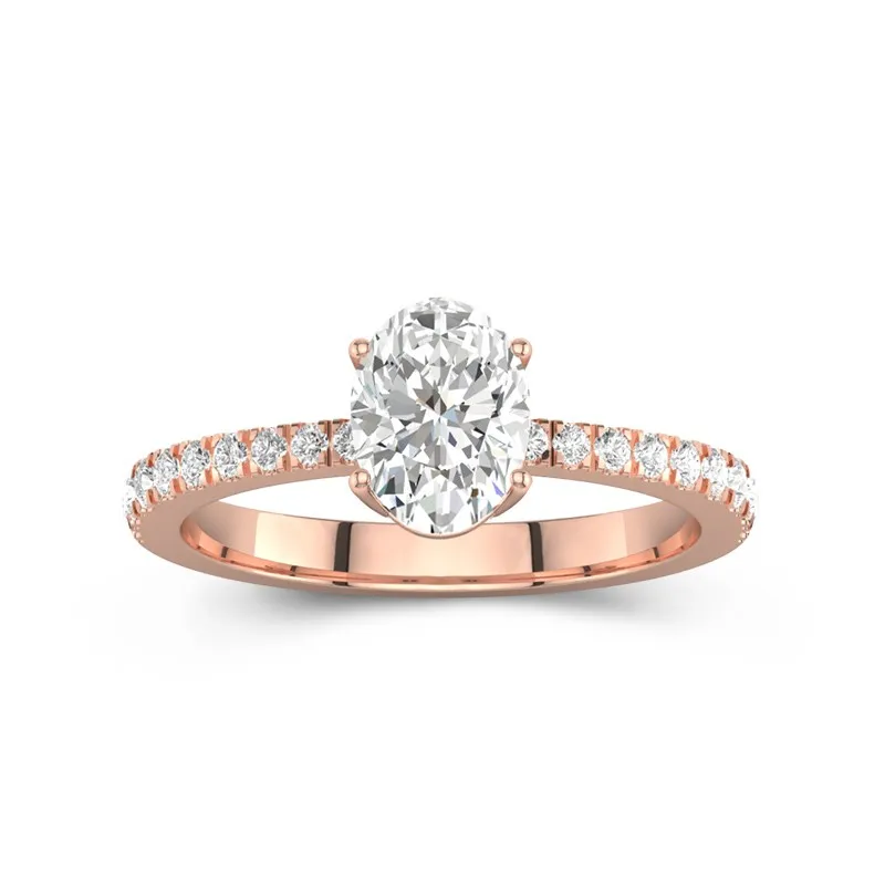 1.5 CT Oval Cut Moissanite Pave Tapered Engagement Ring 14K Rose Gold