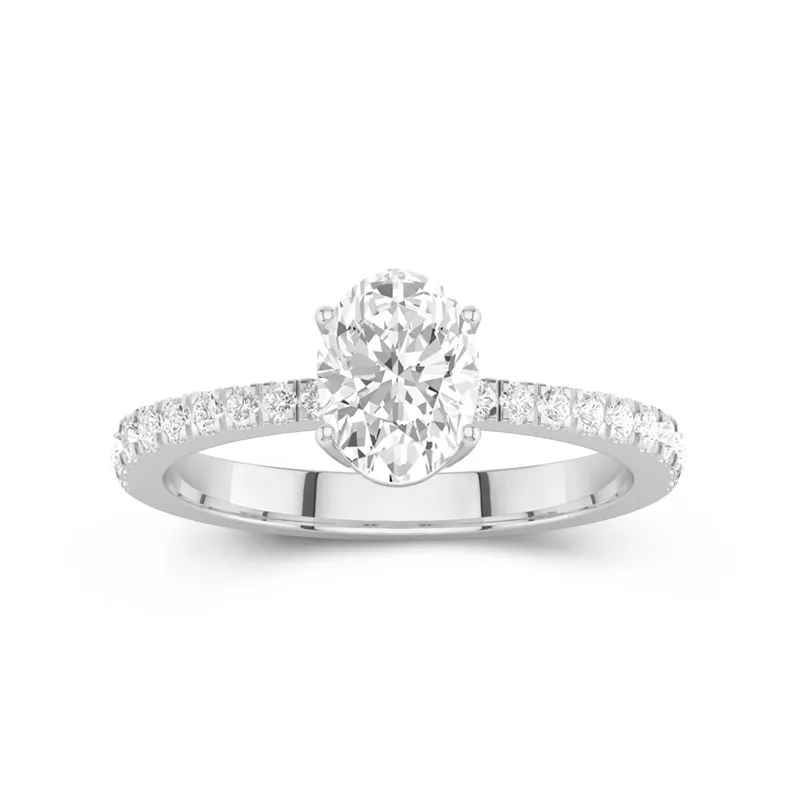 1.5 CT Oval Cut Moissanite Pave Tapered Engagement Ring 14K White Gold