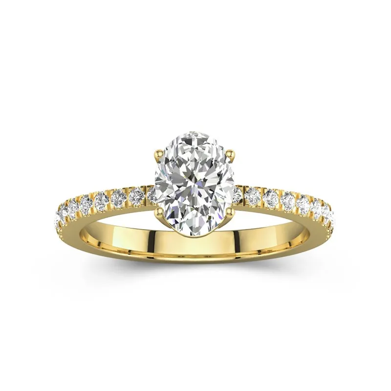 1.5 CT Oval Cut Moissanite Pave Tapered Engagement Ring 14K Yellow Gold