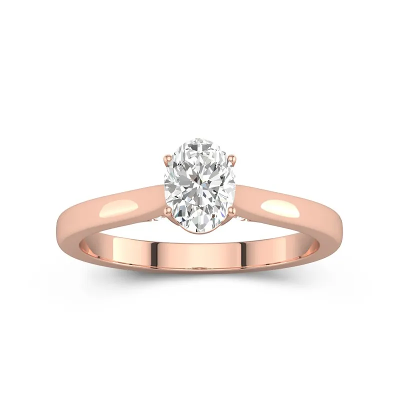 1 CT Oval Cut Moissanite Solitaire Hidden Halo Trellis Engagement Ring 14K Rose Gold