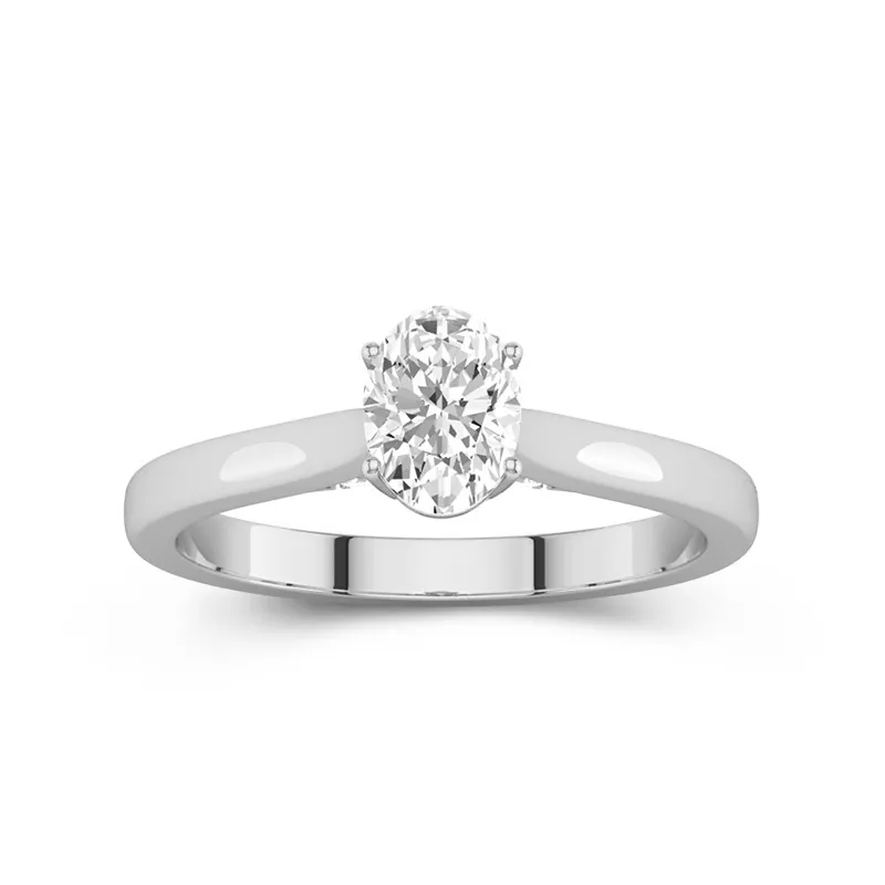 1 CT Oval Cut Moissanite Solitaire Hidden Halo Trellis Engagement Ring 14K White Gold