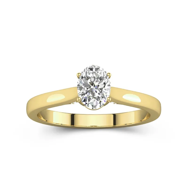 1 CT Oval Cut Moissanite Solitaire Hidden Halo Trellis Engagement Ring 14K Yellow Gold