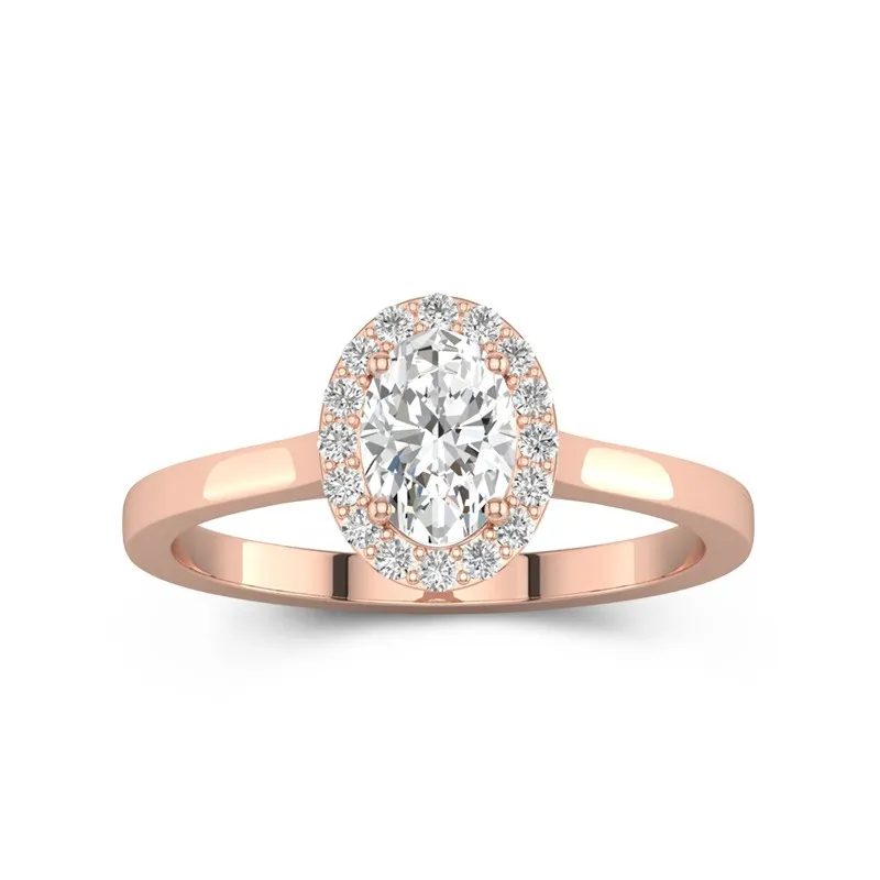 1 CT Oval Cut Moissanite Halo Solitaire Engagement Ring 14K Rose Gold