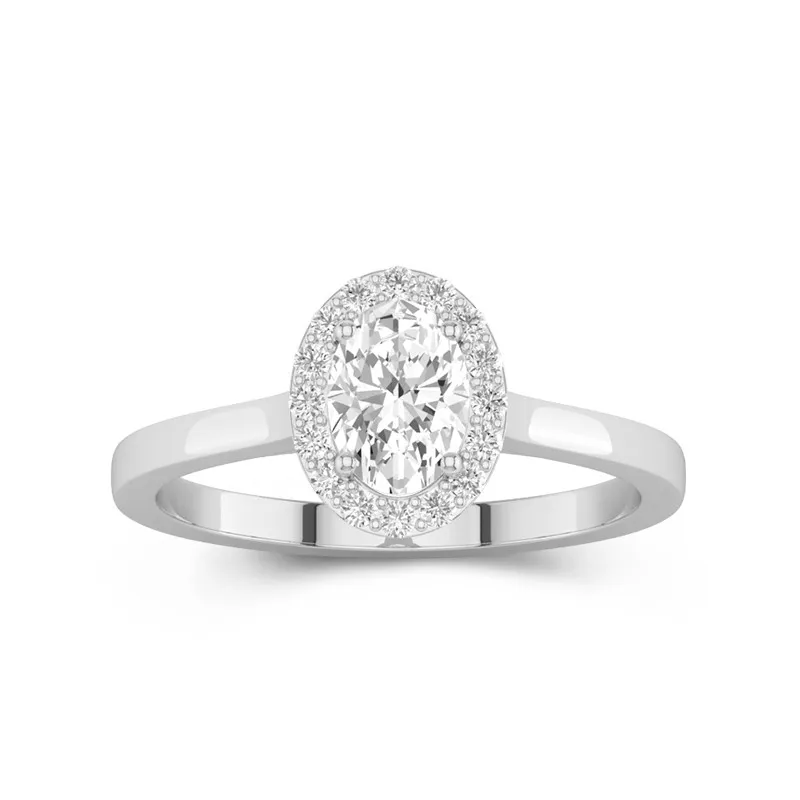 1 CT Oval Cut Moissanite Halo Solitaire Engagement Ring 14K White Gold