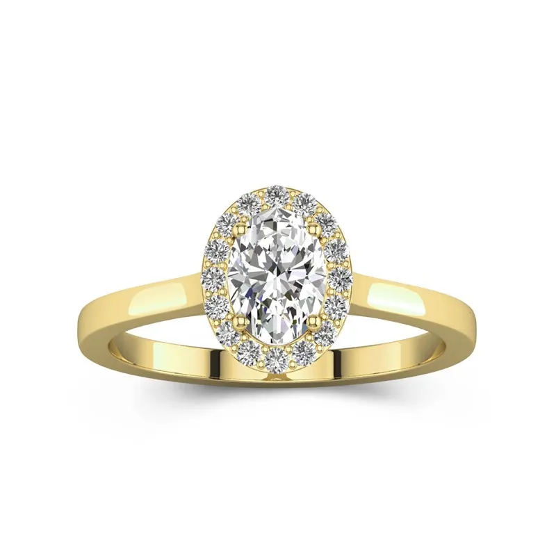 1 CT Oval Cut Moissanite Halo Solitaire Engagement Ring 14K Yellow Gold