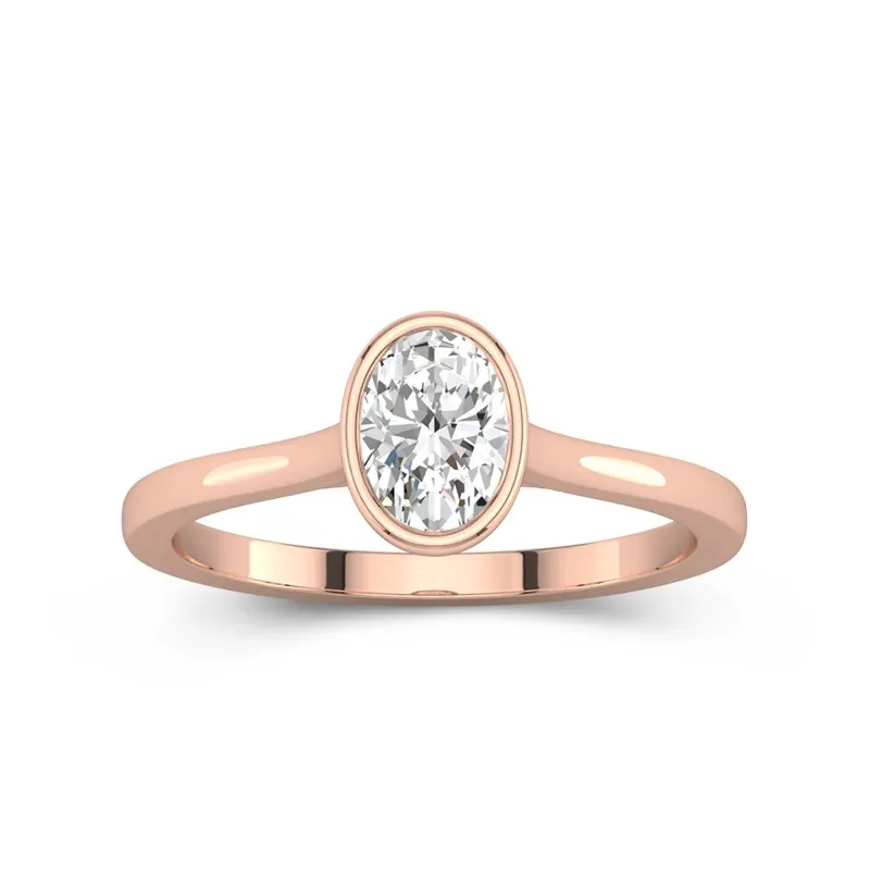 1 CT Oval Cut Moissanite Solitaire Bezel Engagement Ring 14K Rose Gold