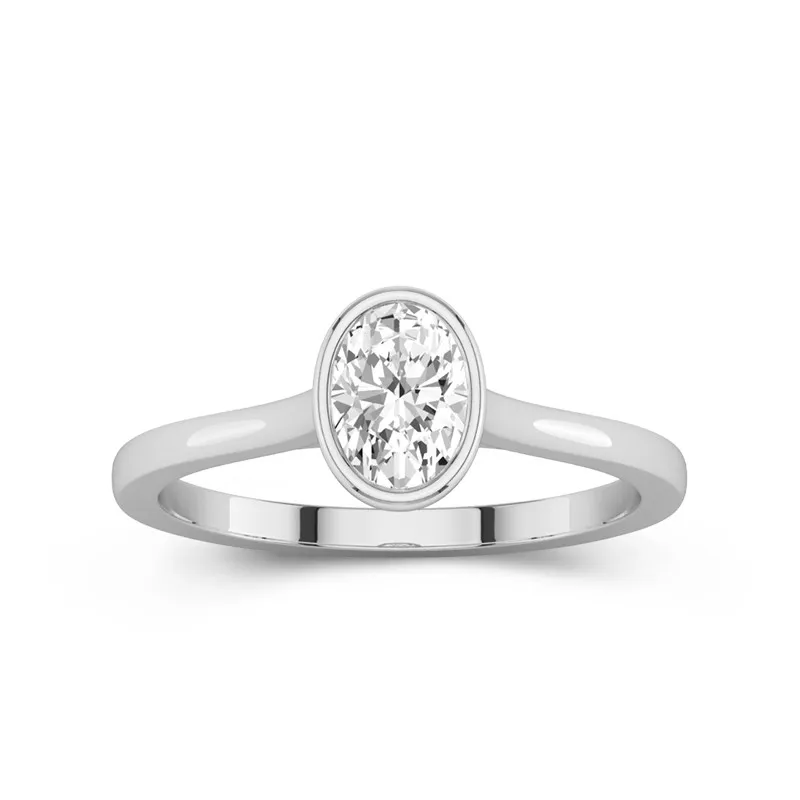 1 CT Oval Cut Moissanite Solitaire Bezel Engagement Ring 14K White Gold