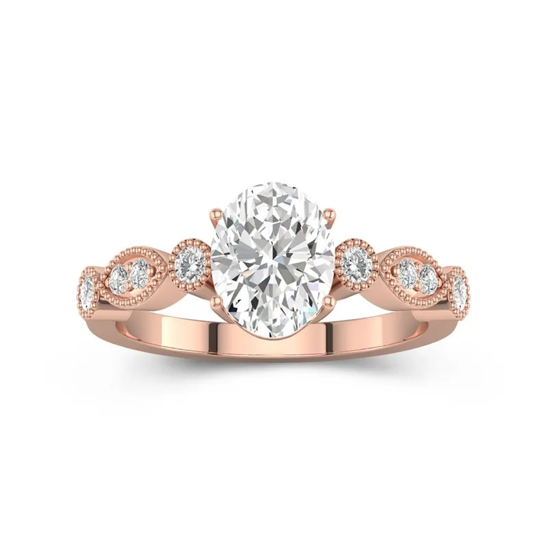 2 CT Oval Cut Moissanite Vintage Art Deco Milgrain Engagement Ring 14K Rose Gold