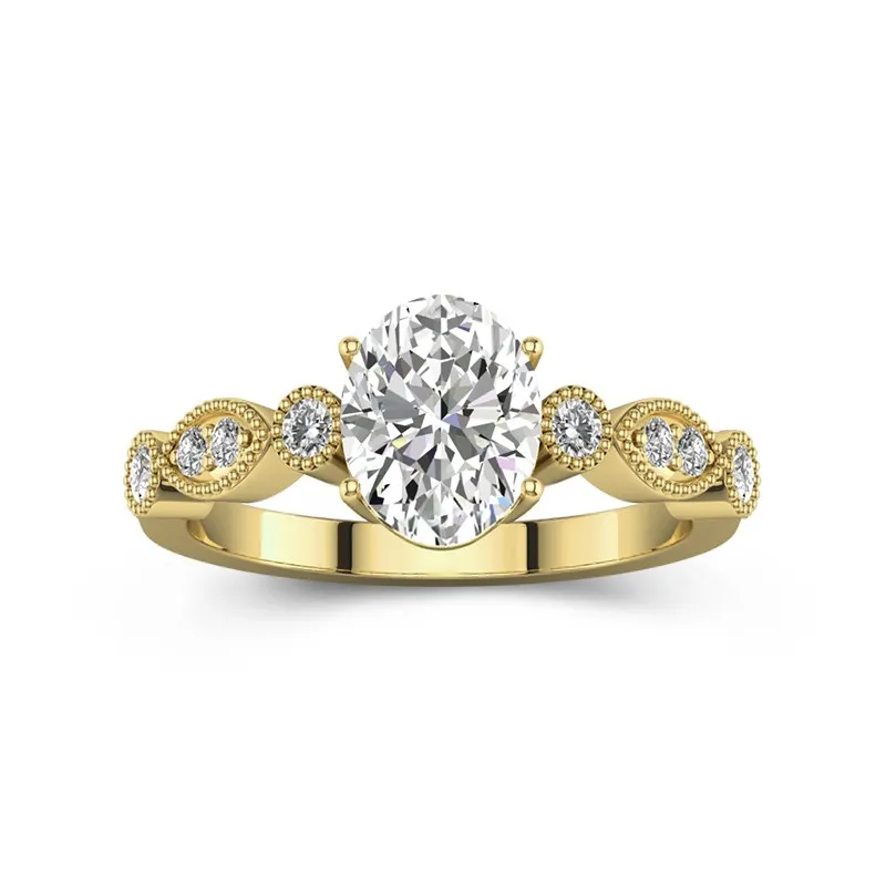 2 CT Oval Cut Moissanite Vintage Art Deco Milgrain Engagement Ring 14K Yellow Gold