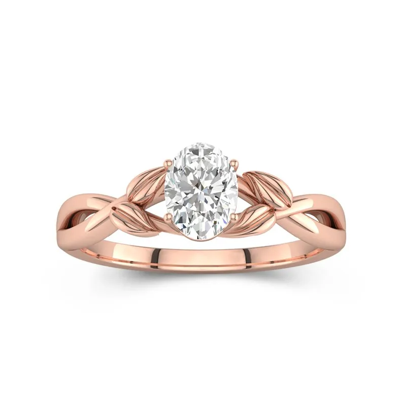 1 CT Oval Cut Moissanite Solitaire Twisted Infinity Leaf Engagement Ring 14K Rose Gold