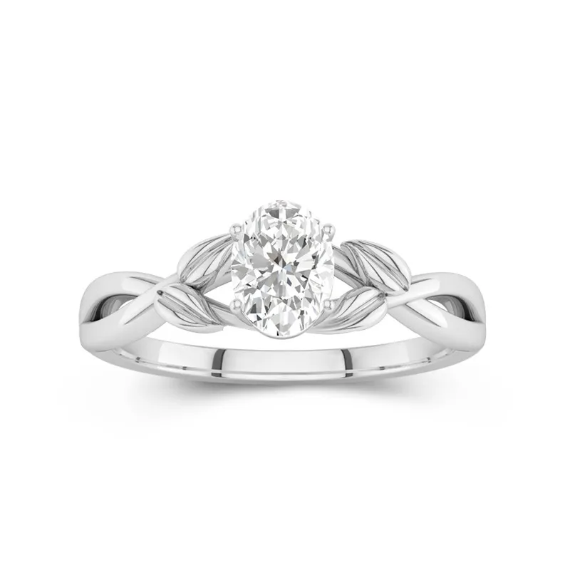 1 CT Oval Cut Moissanite Solitaire Twisted Infinity Leaf Engagement Ring 14K White Gold