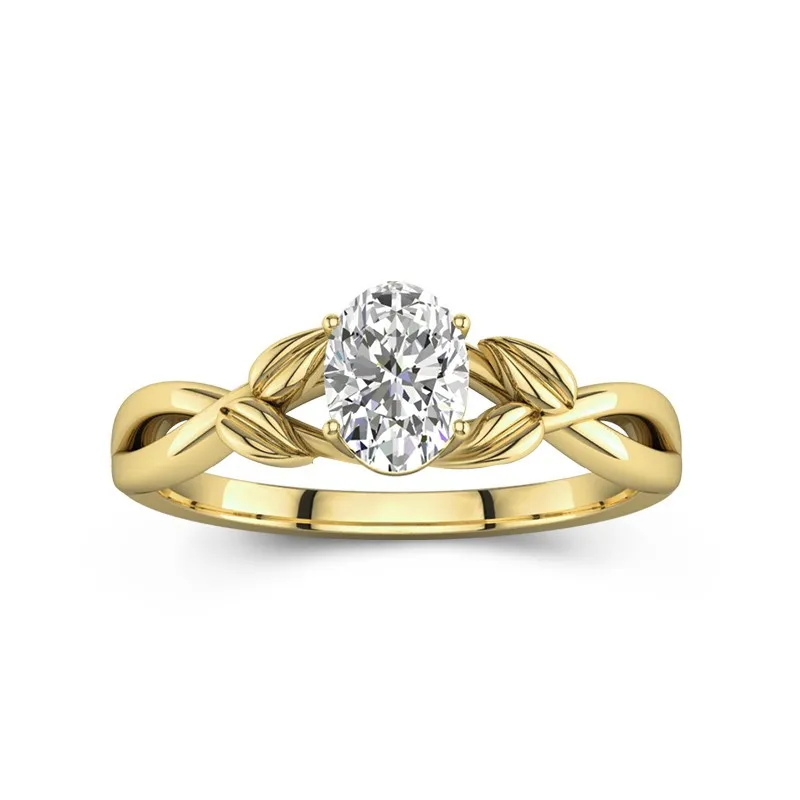 1 CT Oval Cut Moissanite Solitaire Twisted Infinity Leaf Engagement Ring 14K Yellow Gold