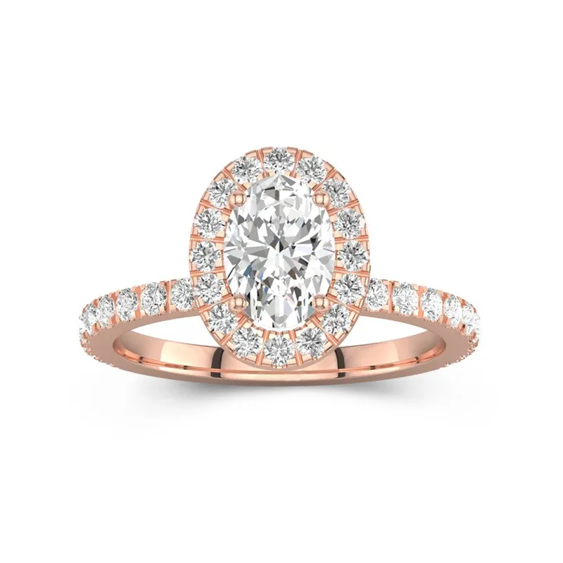 1.5 CT Oval Cut Moissanite Unique Halo Pave Hidden Accents Engagement Ring 14K Rose Gold