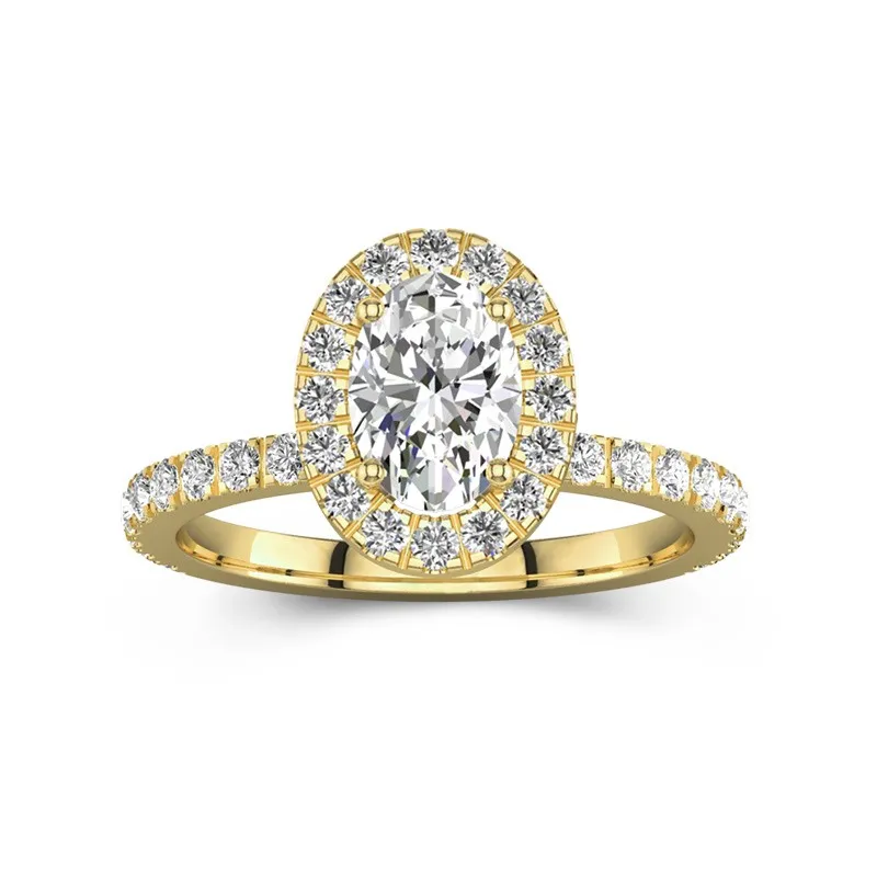 1.5 CT Oval Cut Moissanite Unique Halo Pave Hidden Accents Engagement Ring 14K Yellow Gold