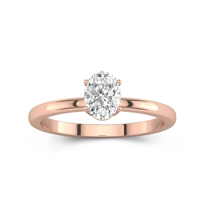 1 CT Oval Cut Moissanite Solitaire Hidden Halo Engagement Ring 14K Rose Gold