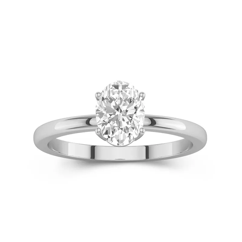 1 CT Oval Cut Moissanite Solitaire Hidden Halo Engagement Ring 14K White Gold