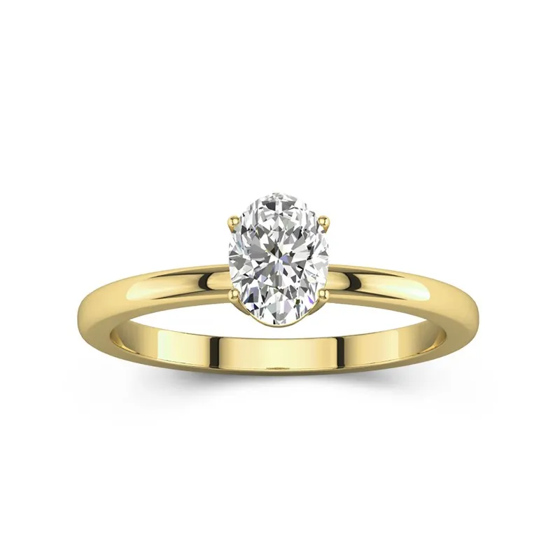 1 CT Oval Cut Moissanite Solitaire Hidden Halo Engagement Ring 14K Yellow Gold