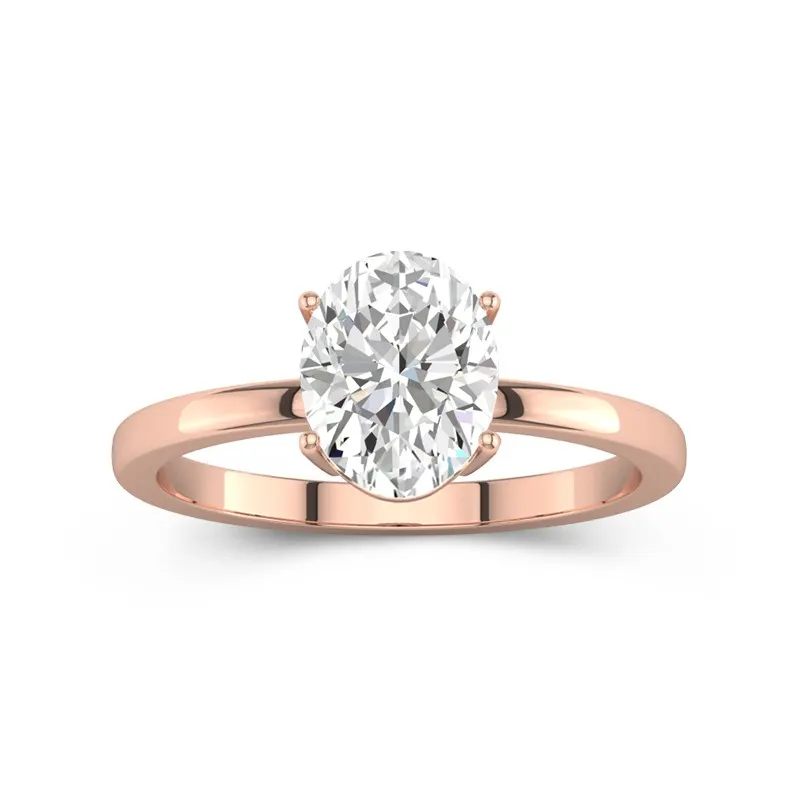 2 CT Oval Cut Moissanite Solitaire 4 Prong Engagement Ring 14K Rose Gold