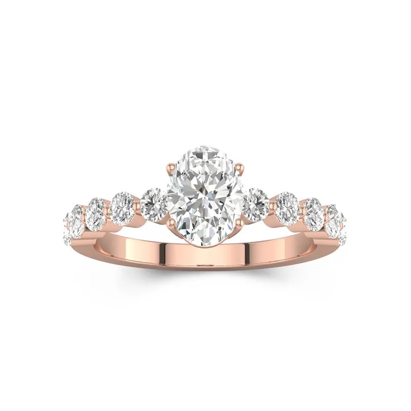 1.5 CT Oval Cut Moissanite Simple Shared Prong Side Accent Engagement Ring 14K Rose Gold