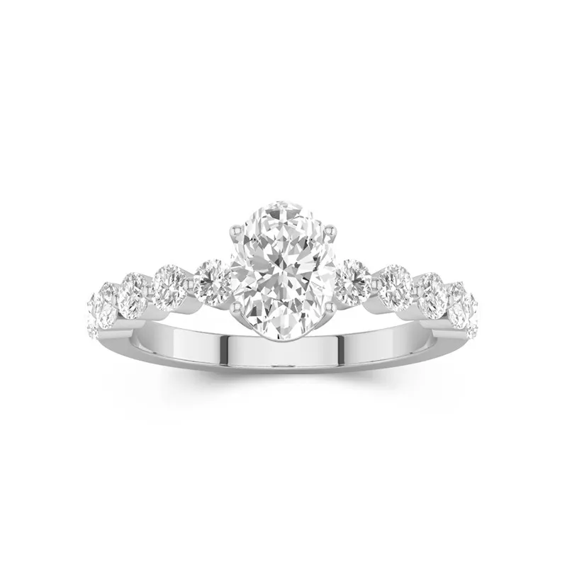 1.5 CT Oval Cut Moissanite Simple Shared Prong Side Accent Engagement Ring 14K White Gold