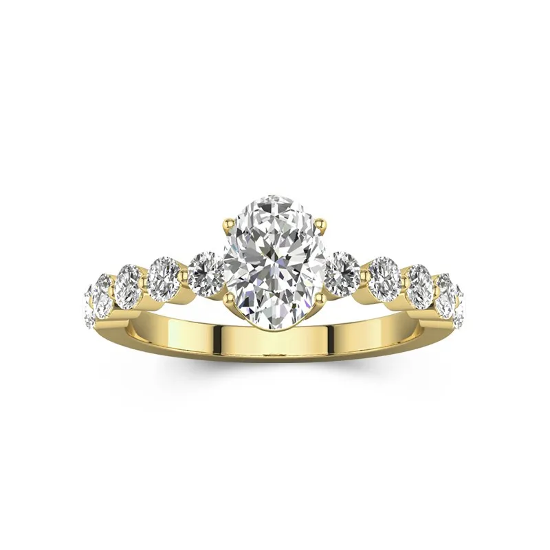 1.5 CT Oval Cut Moissanite Simple Shared Prong Side Accent Engagement Ring 14K Yellow Gold