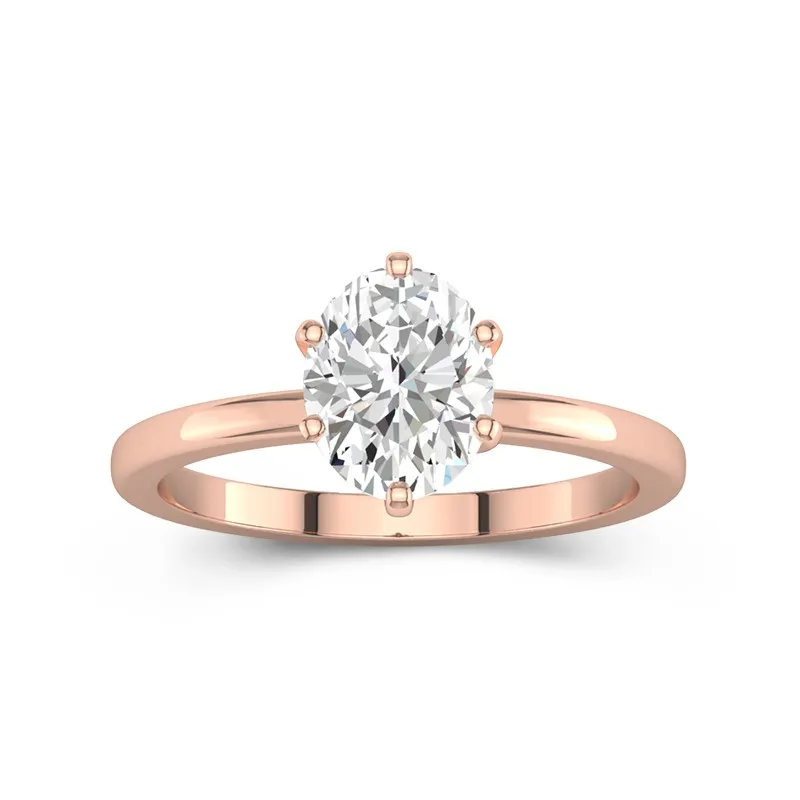 2 CT Oval Cut Moissanite Solitaire Simple 6 Prong Engagement Ring 14K Rose Gold