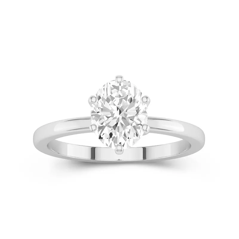 2 CT Oval Cut Moissanite Solitaire Simple 6 Prong Engagement Ring 14K White Gold