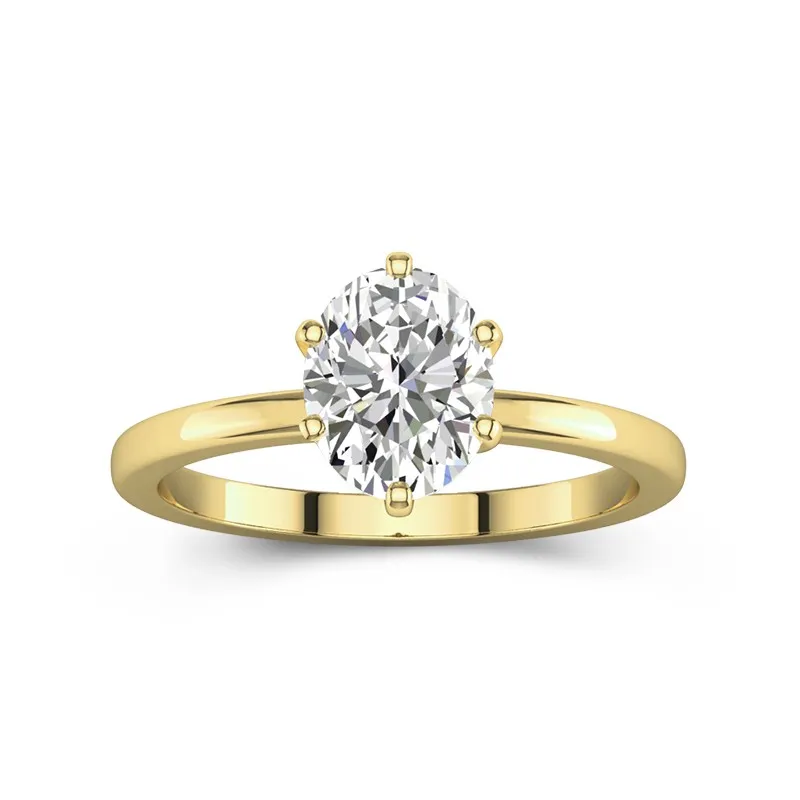2 CT Oval Cut Moissanite Solitaire Simple 6 Prong Engagement Ring 14K Yellow Gold
