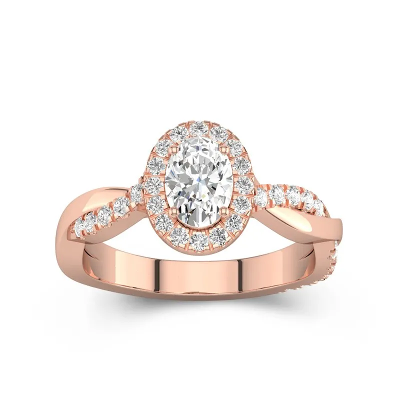 1 CT Oval Cut Moissanite Halo Twisted Infinity Engagement Ring 14K Rose Gold