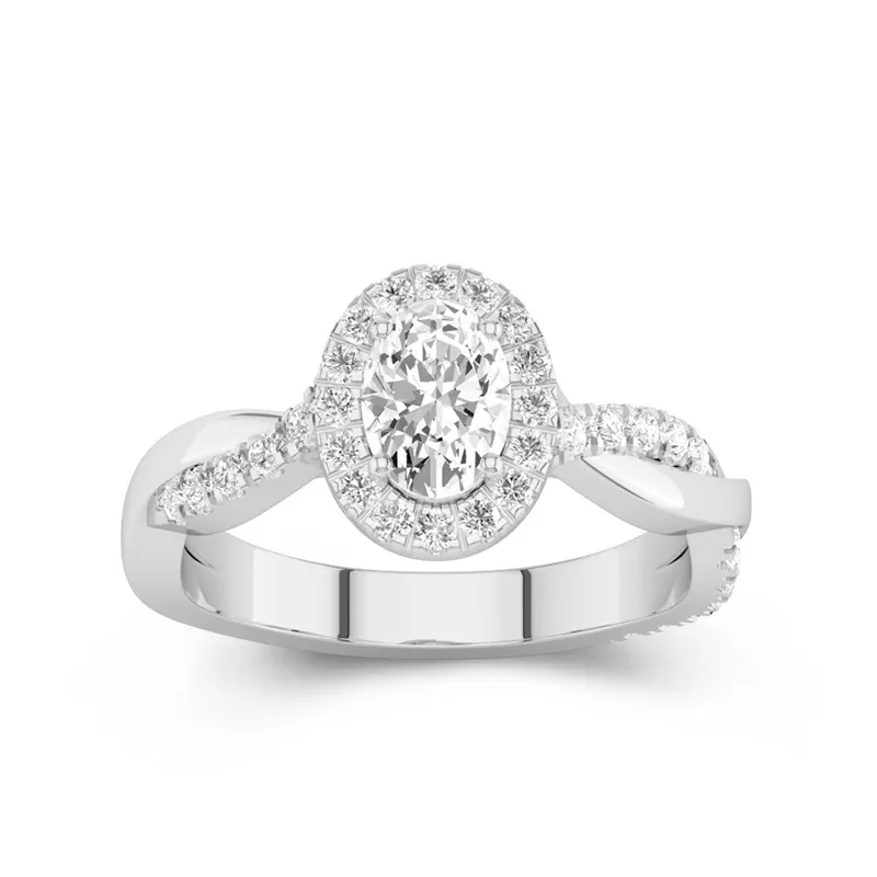 1 CT Oval Cut Moissanite Halo Twisted Infinity Engagement Ring 14K White Gold