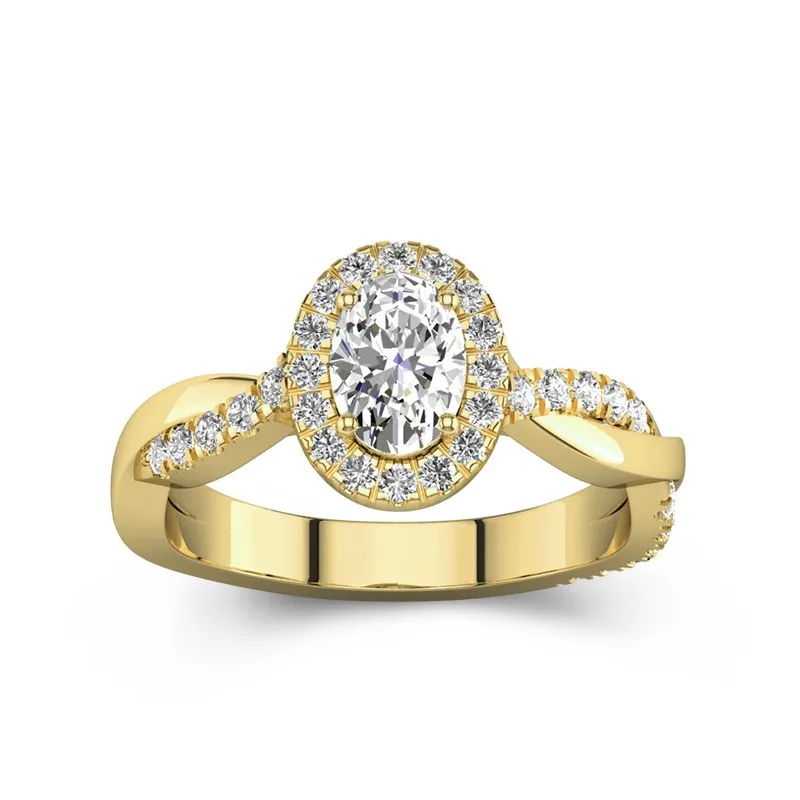 1 CT Oval Cut Moissanite Halo Twisted Infinity Engagement Ring 14K Yellow Gold