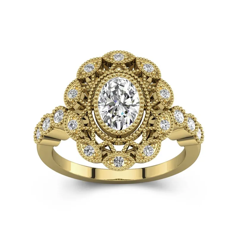 1 CT Oval Cut Moissanite Vintage Filigree Halo Engagement Ring 14K Yellow Gold