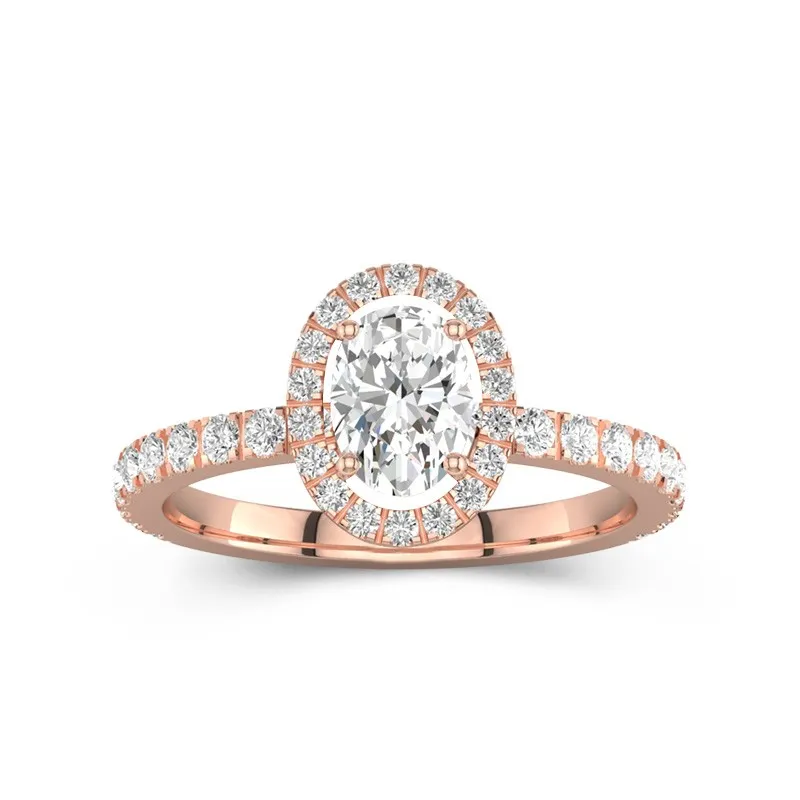 1 CT Oval Cut Moissanite Halo Unique Hollow Engagement Ring 14K Rose Gold